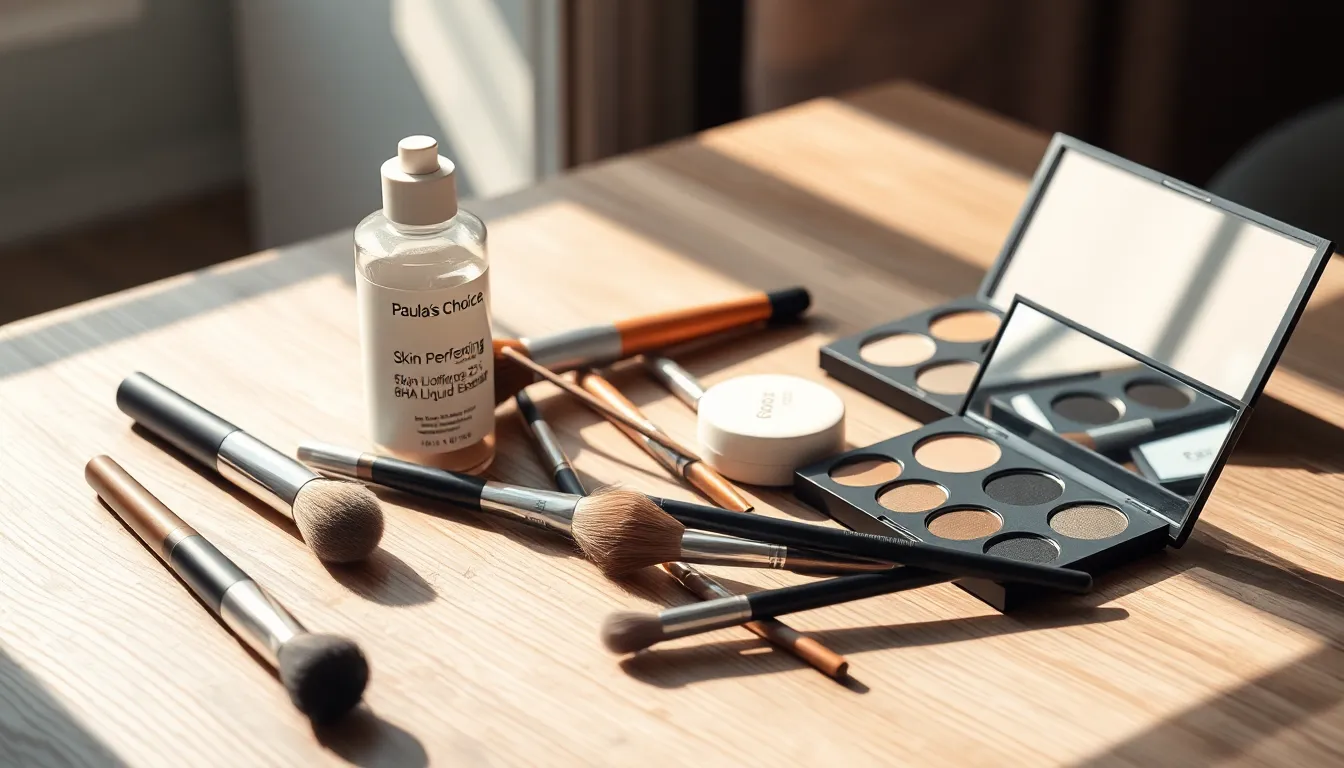 다양한 메이크업 도구와 화장품