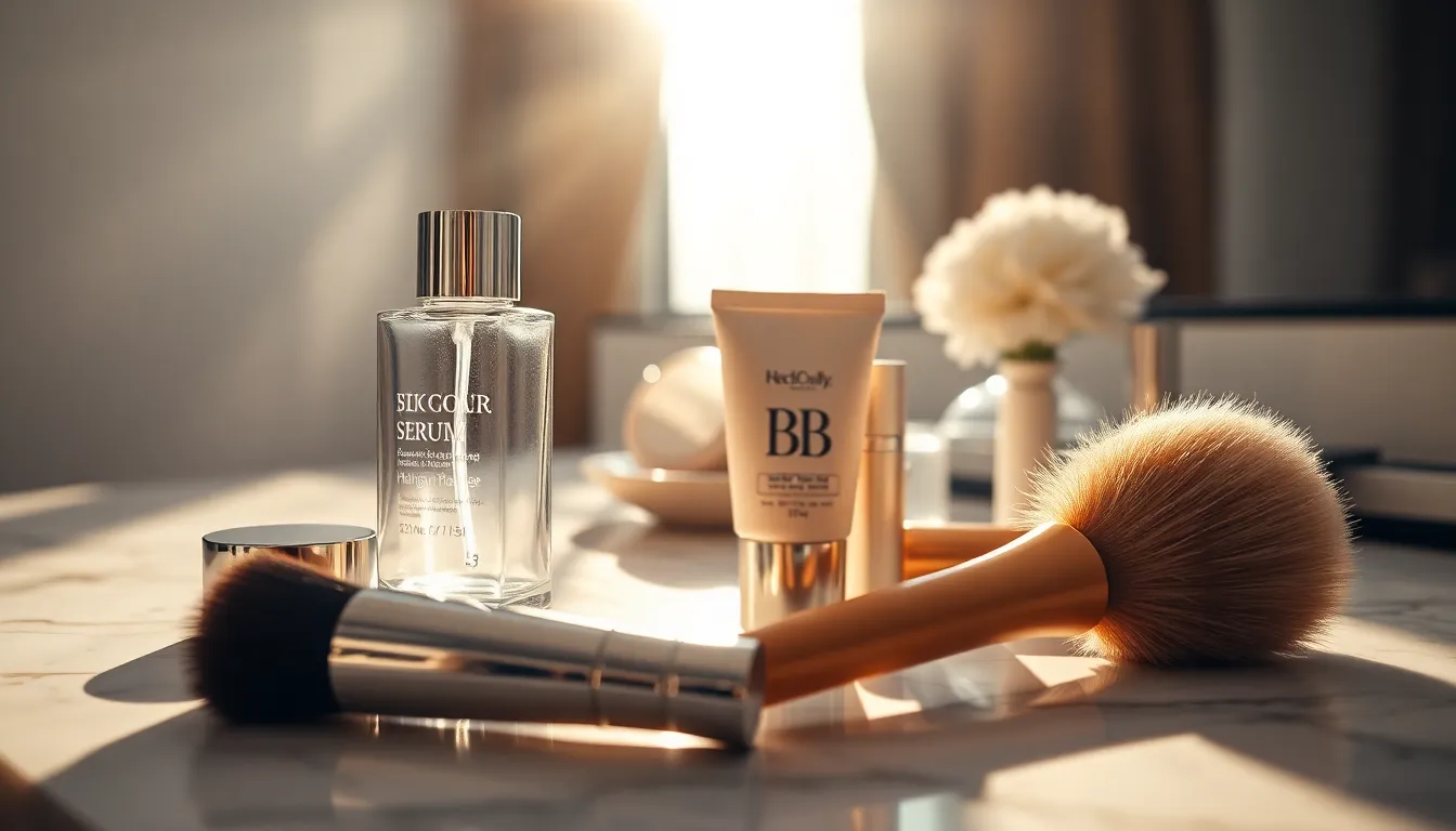 피부 메이크업 도구를 사용하는 모습