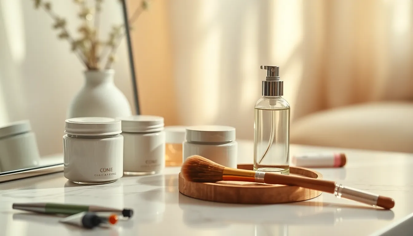 다양한 메이크업 도구와 화장품들
