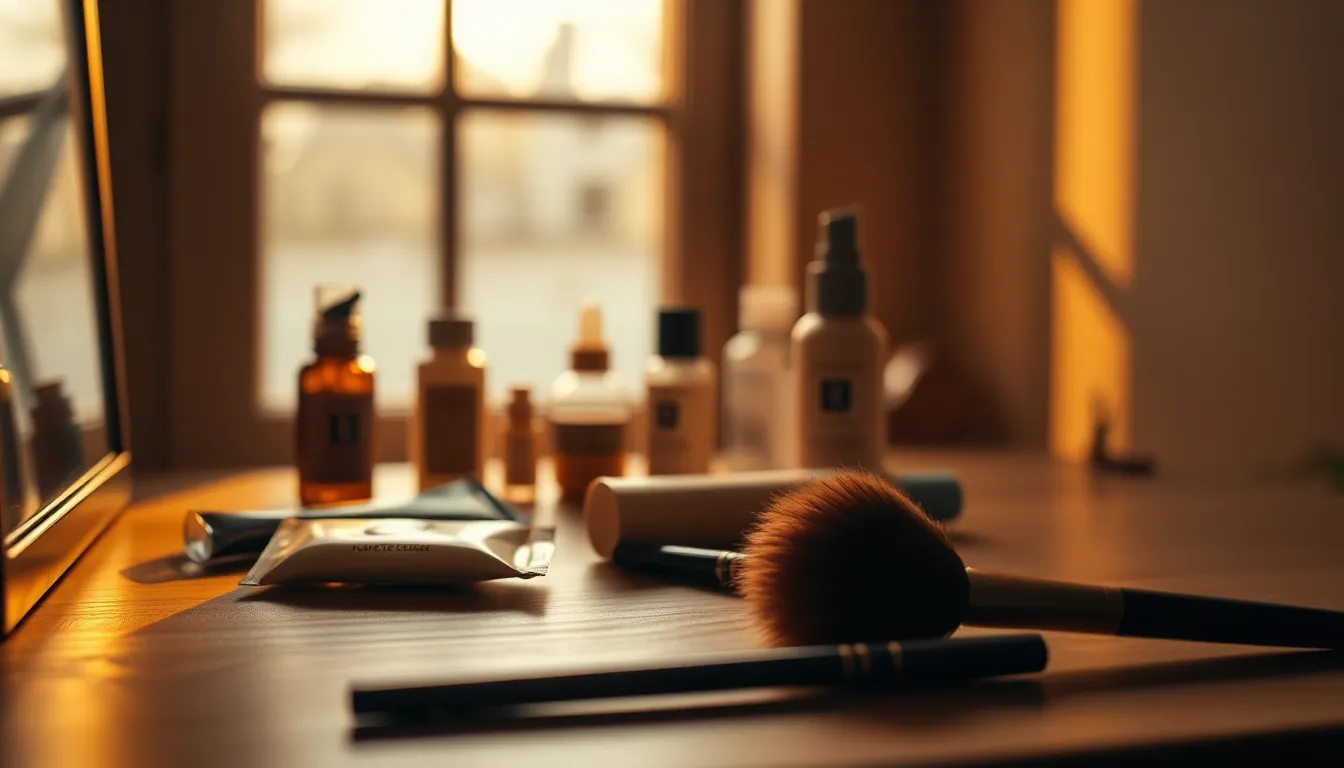 다양한 메이크업 도구와 화장품