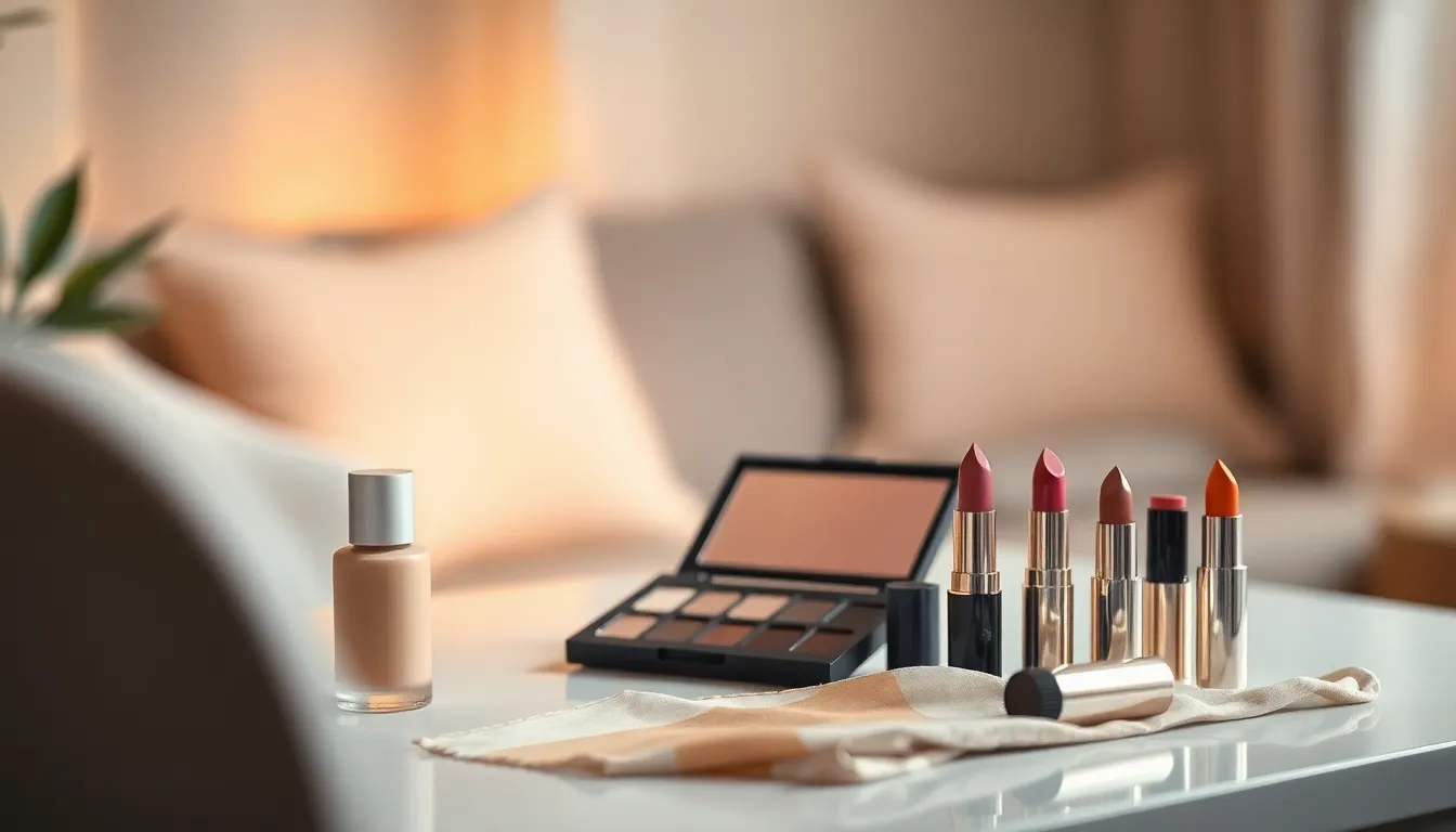 다양한 컬러 팔레트와 메이크업 제품 이미지
