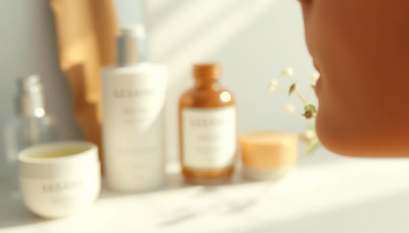 기초화장품으로 피부 관리하는 모습