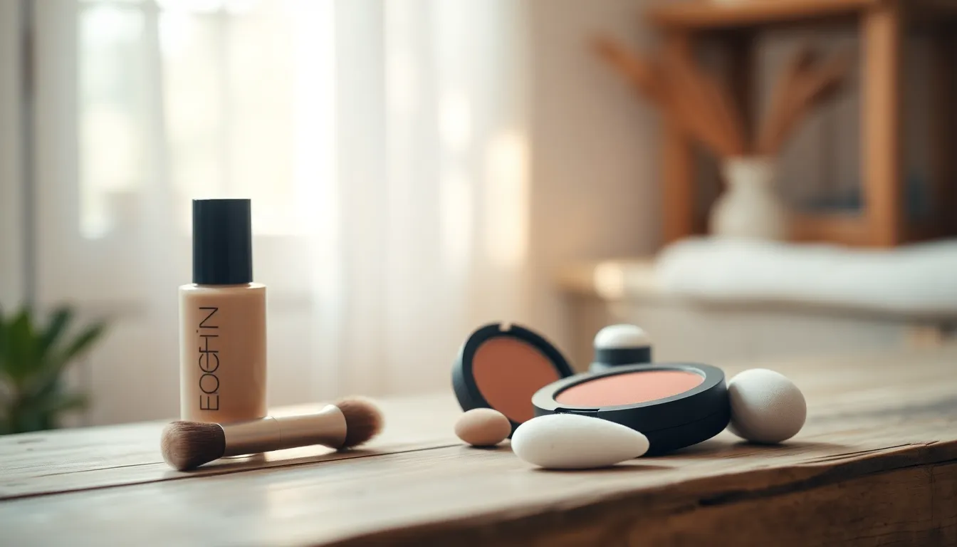 다양한 메이크업 도구와 화장품