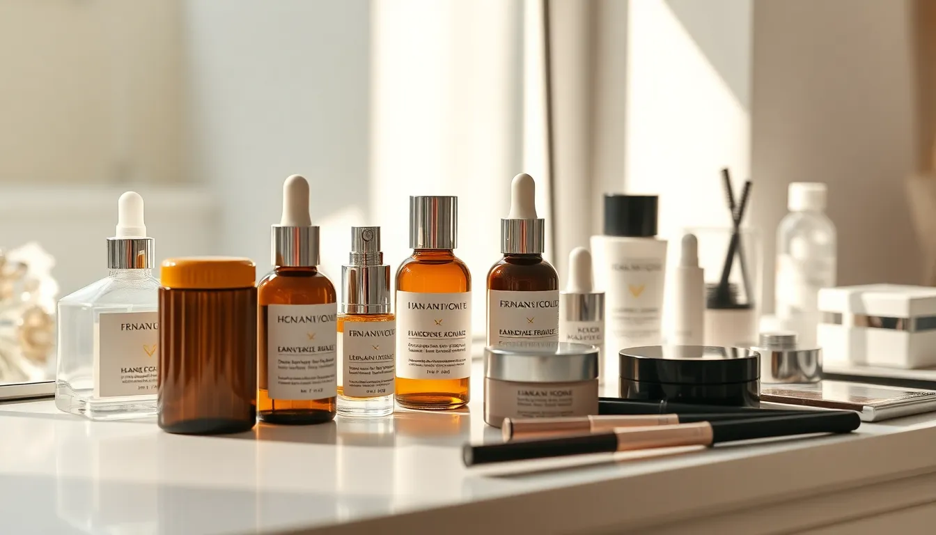 메이크업 도구와 화장품들이 놓여있는 모습